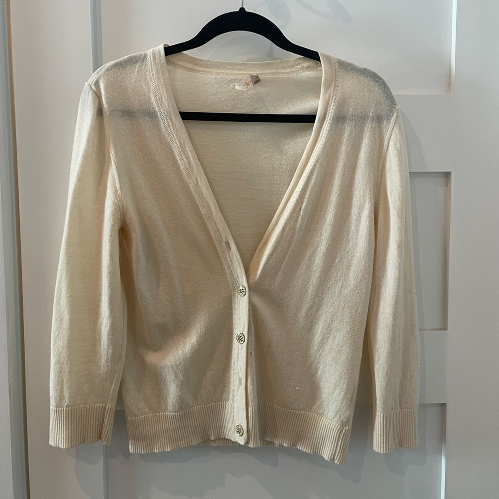 Tory Burch Merino Wool Cream Cardigan sz L